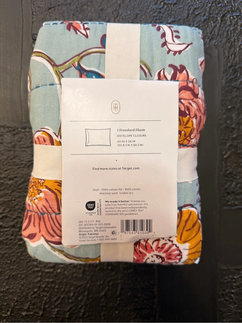 Target Printed Voile Sham in Aqua with Coral and Mustard Floral